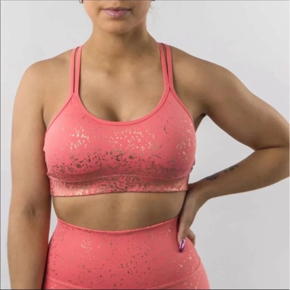 Buff Bunny Sports Bra & Leggings - Medium - Orange & Gold Glitter
